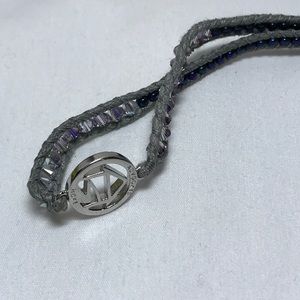 Senhoa wrap bracelet, gray with purple & blue stones, measures 21 in